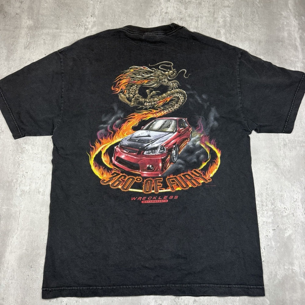 Vintage Y2K 2001 Wreckless Motorsports 360° Degrees of Fury Cars Black Large